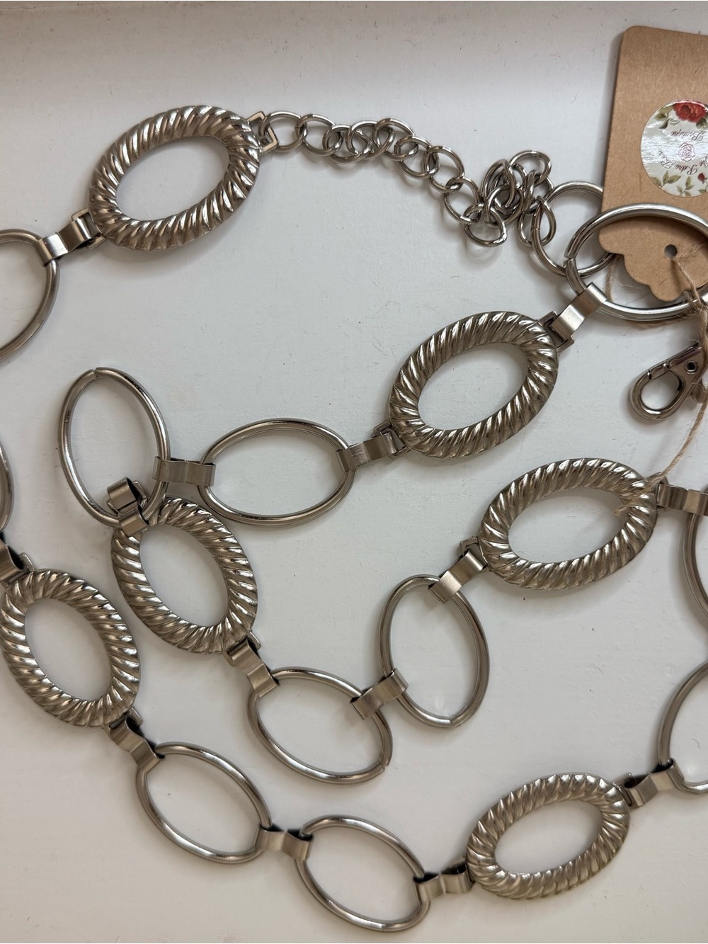Vintage Style Textured Oval Silver Tone Belt